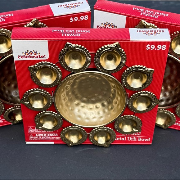Gold Metal Urli Bowl Set of THREE NEW!!! Diwali/Bohemian/Hippie/Holiday - Picture 6 of 9